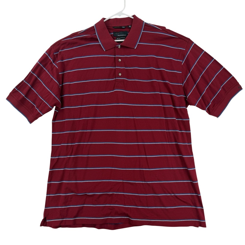 Greg Norman Polo‎ Shirt Mens Medium Red Stripe Knit Mercerized Cotton Golf NWT